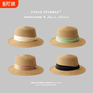 平沿礼帽 海边沙滩度假大帽檐防晒遮阳帽子时尚 法式 平顶草帽女夏季