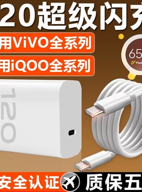vivo原装充电器120iqoo超级闪充10/9/8/7爱酷手机z5z8x23x27x60x50y52s快充插头s31iQOO数据线套装氮化镓接口