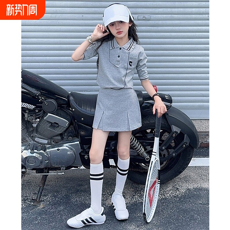 儿童速干运动套装女童夏套装2026新款夏季polo衫裙裤洋气女大