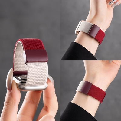 适用华为fit4pro表带尼龙拼色fit4弹力酒红撞色fit3新款女折叠磁吸运动智能配件男款