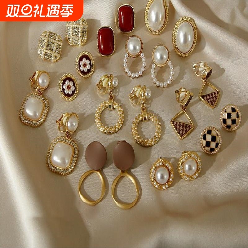 耳夹无耳洞高级感小众仿珍珠耳环女网红复古港风小巧精致气质耳饰