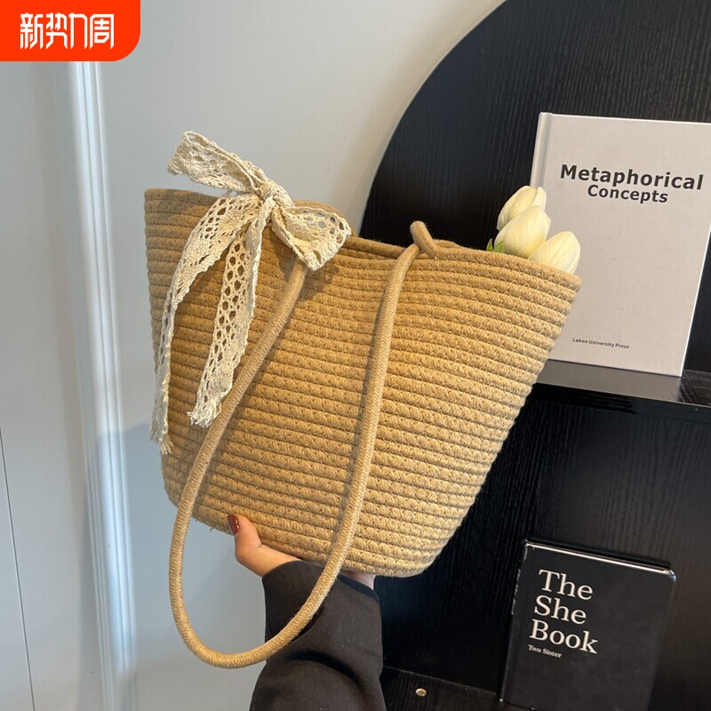 菜篮子编织草编包女2026新款夏季大容量单肩水桶包海边度假沙滩包