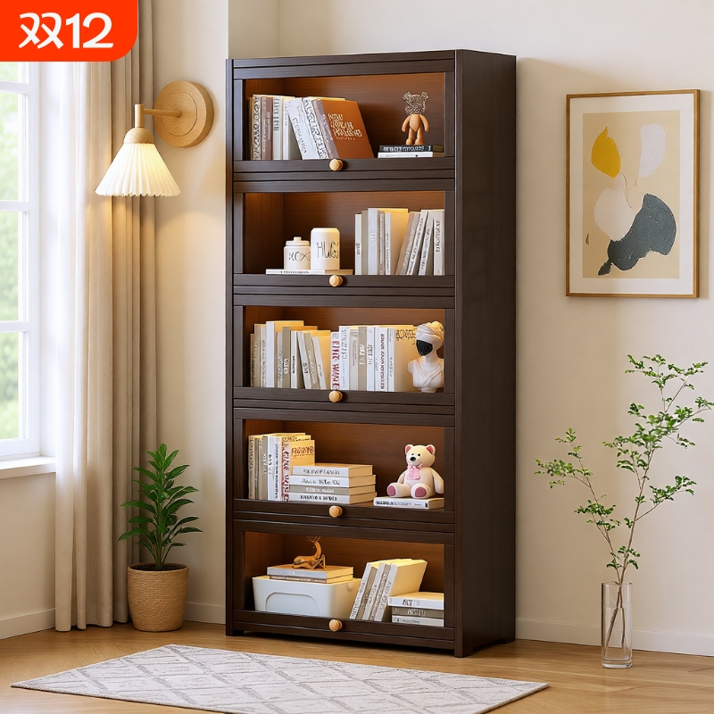 实木书架书柜靠墙柜子储物柜家用书厨家具组合办公室收纳置物客厅