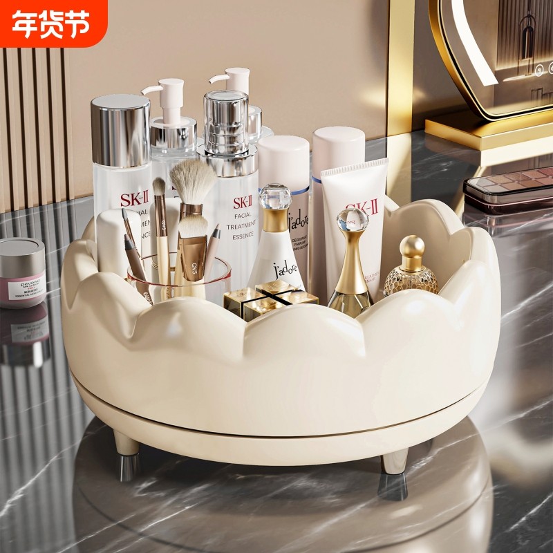 化妆品收纳盒桌面高级感口红整理盒梳妆台护肤品化妆刷旋转置物架