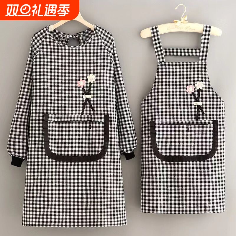 围裙女外穿时尚新款棉布长袖罩衣厨房家用做饭围腰上班工作服家务