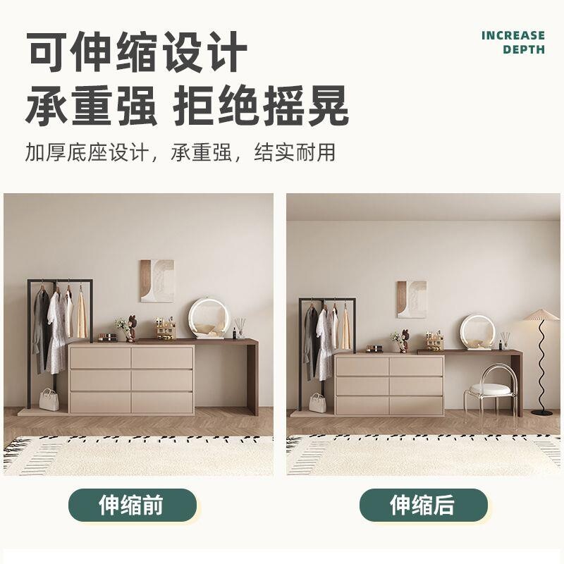 新款实木梳妆台斗柜一体带衣帽架卧室简约现代床尾化妆台轻奢ins