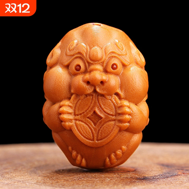 橄榄核胡单粒籽财神吊坠背云车钥匙扣挂件雕刻手把串文玩人物配饰