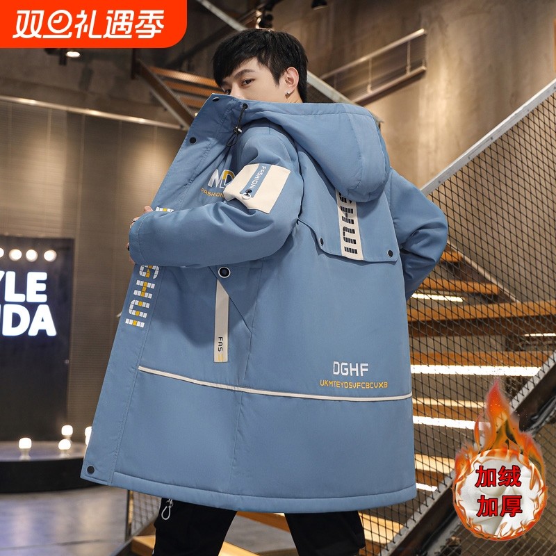 户外男士羽绒服中长款2025年新款秋冬季潮流加绒加厚保暖黑色白色