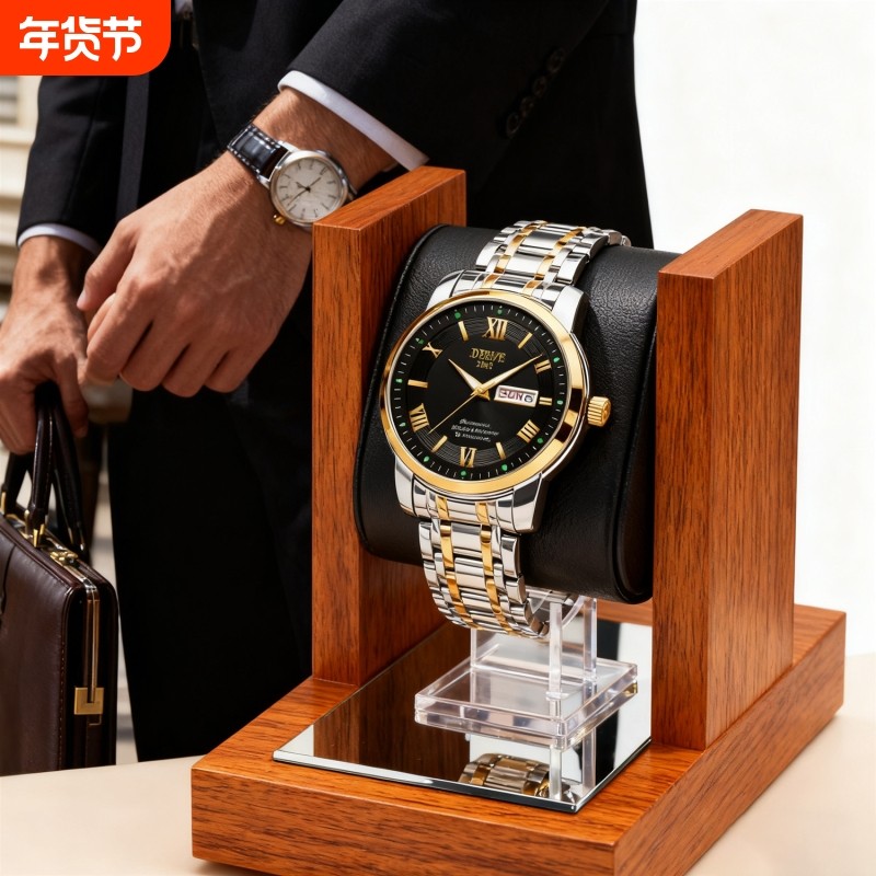 手表男款防水高级感全自动男表数字双日历防水腕表男机械风全自动