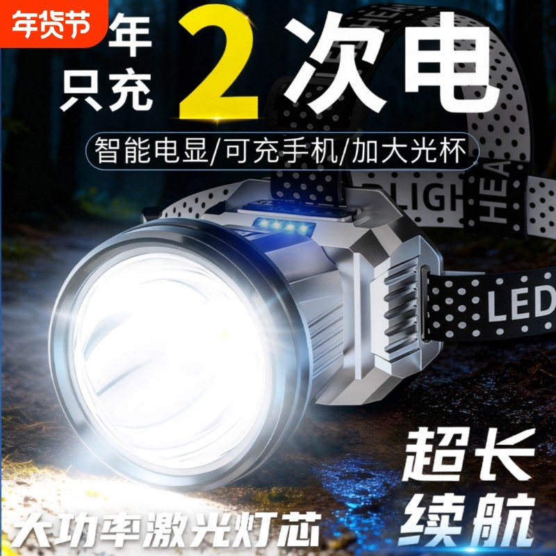 头灯强光超亮充电感应头戴式照明超长续航工地户外钓鱼登山小型