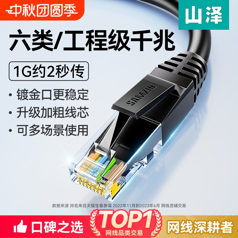 山泽千兆网线六类高速家用宽带线