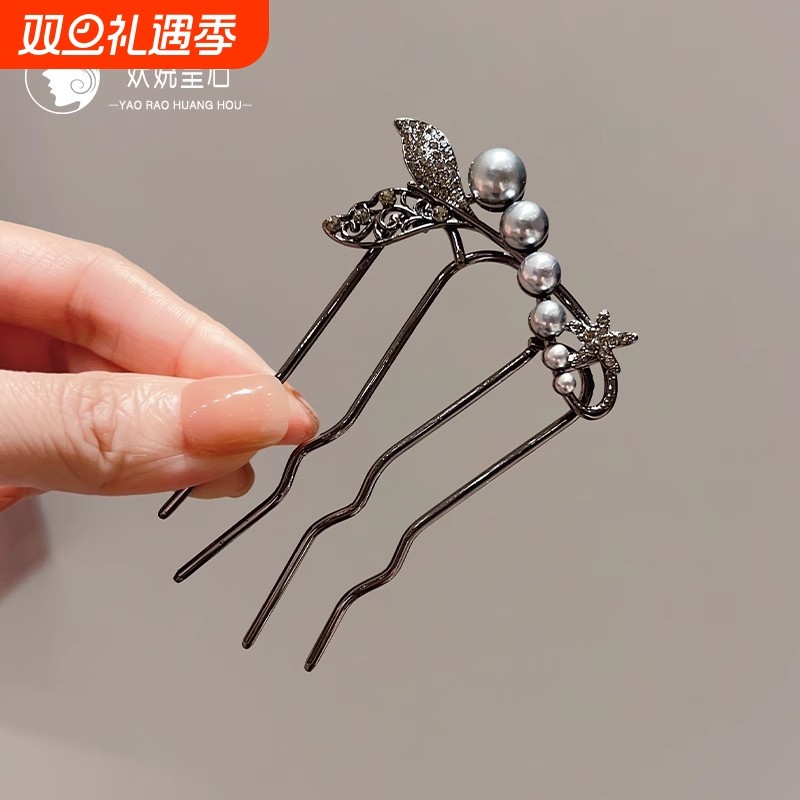 u型发夹珍珠发钗新中式高端丸子头发簪插梳簪子发夹盘发固定神器