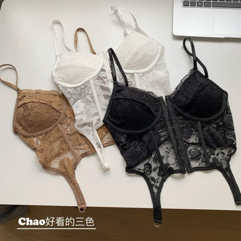 性感吊带鱼骨胸衣女2024新款辣妹蕾丝内衣外穿内搭上衣短款小背心