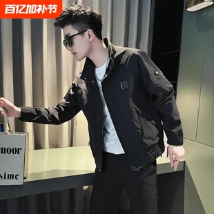 外套男款高级感痞帅春秋季2025爆款男装外衣高档立领夹克休闲黑色