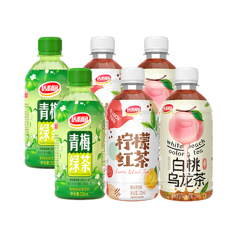 达利园青梅绿茶柠檬红茶白桃乌龙茶混合330ml6瓶