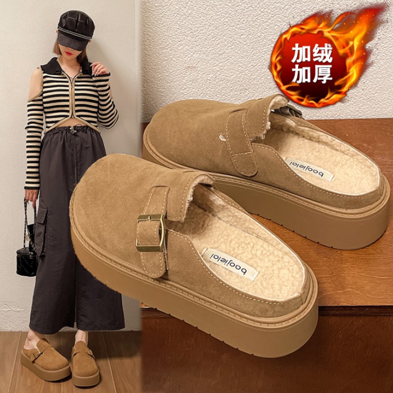 懒庸毛毛勃肯鞋女2025新款秋冬一脚蹬加绒保暖博肯鞋包头半拖棉鞋
