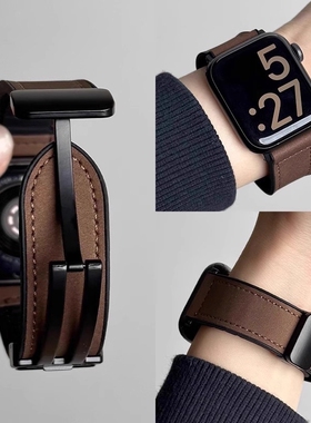 2025疯马皮硅胶iwatch表带适用苹果手表applewatch运动9透气8真皮皮质ultra秋冬男款s10女款s11棕色磁吸黑色