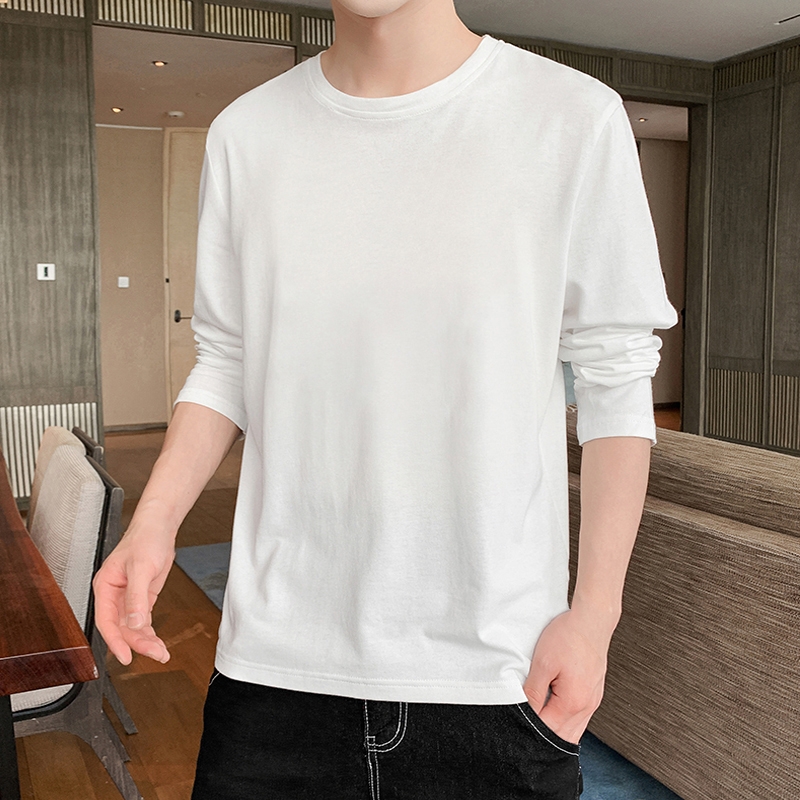纯色长袖t恤男士秋冬季内搭上衣服白色圆领打底衫男款简约春季T恤