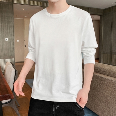 纯色长袖t恤男士秋冬季内搭上衣服白色圆领打底衫男款简约春季T恤