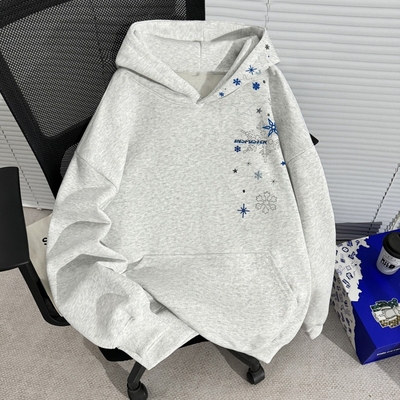 美式加绒加厚刺绣连帽卫衣男款秋冬潮流新款户外休闲宽松百搭上衣