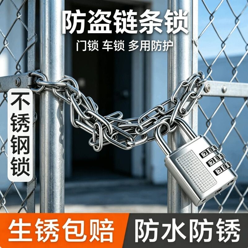 铁链锁链子锁户外防水防锈链条锁加长自行车链子防盗家用门锁铁环