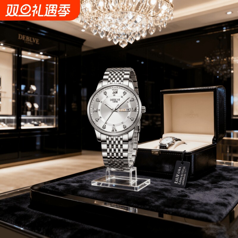 全自动男表手表男款机械风全自动防水数字双日历防水腕表男高级感