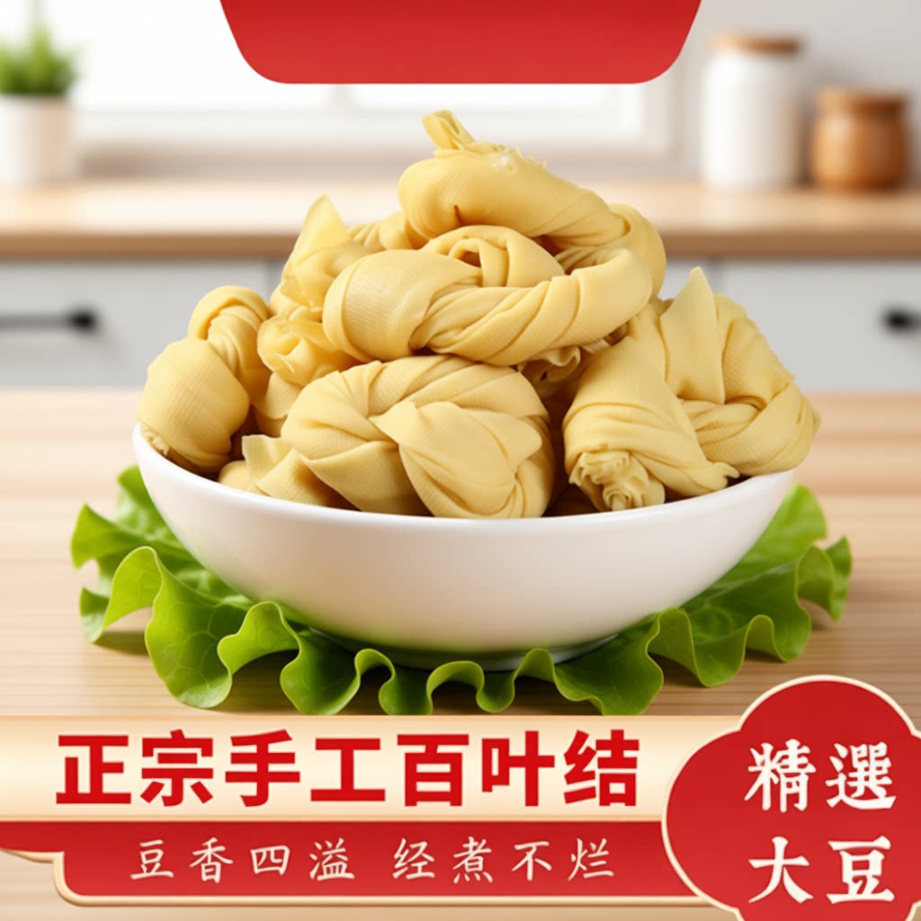 新鲜手工千张百叶结豆腐皮新纯手工豆皮豆腐卷半斤装大豆经典真空图片
