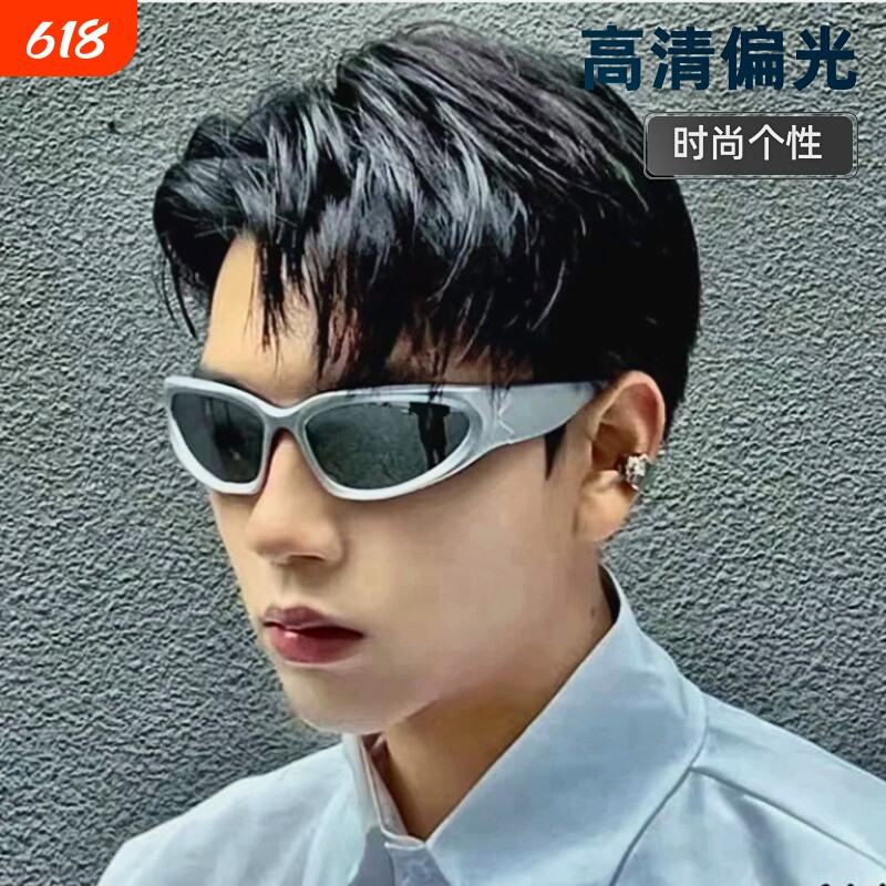 偏光防紫外线墨镜银色男女同款骑行ins千禧辣妹太阳眼镜圆脸椭圆