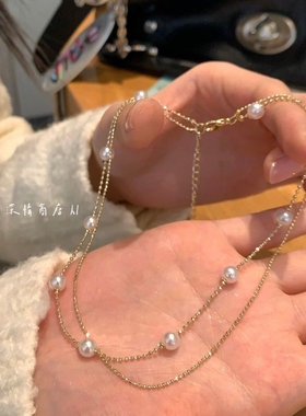 法式少女感珍珠项链 叠戴满天星双层锁骨链 约会百搭温柔风颈链
