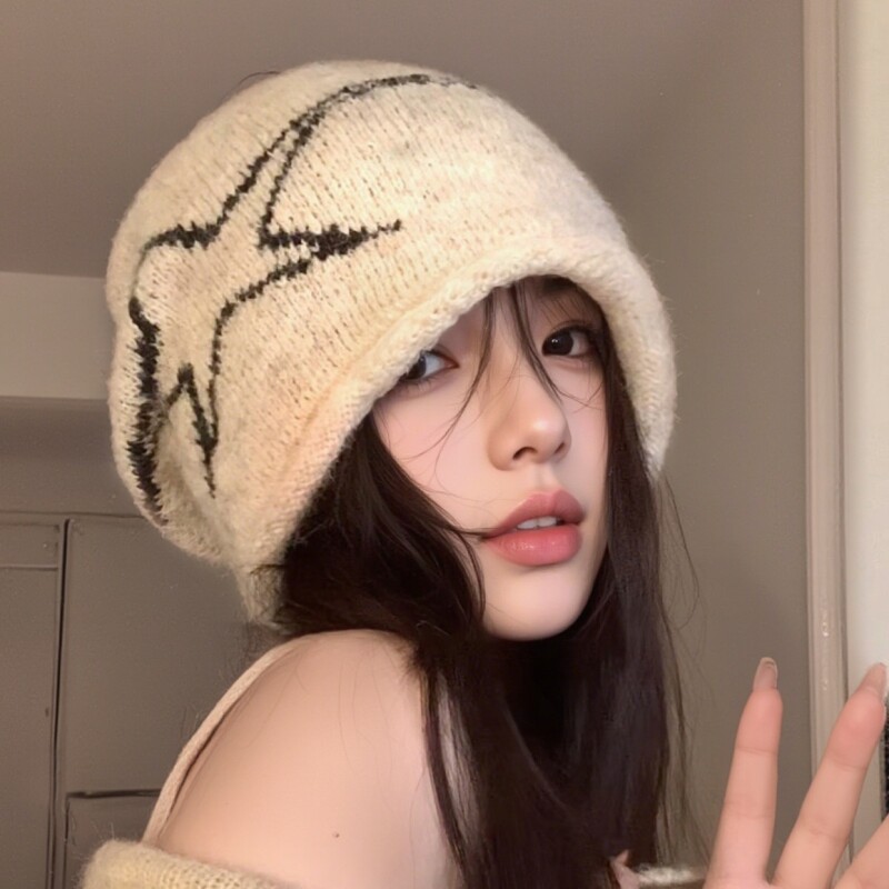 美式复古卷边针织堆堆帽大头围显脸小冷帽女款2026新款百搭毛线帽