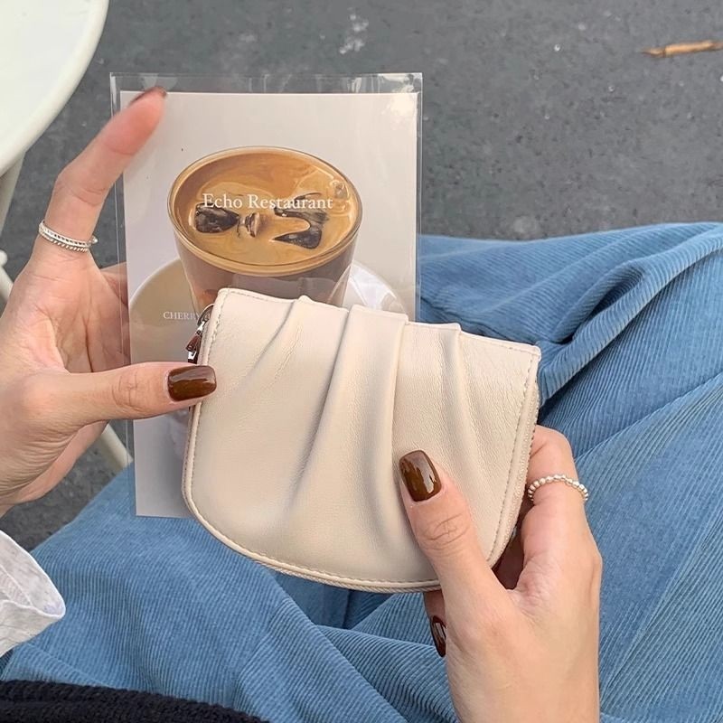 高颜值短款小钱包女褶皱小巧便携精致多功能大容量学生卡包零钱包