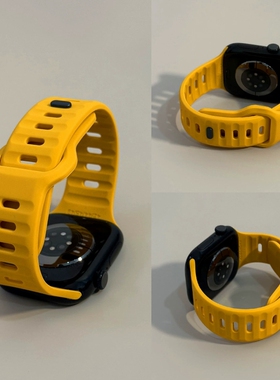 夏天新款运动硅胶iwatchs11表带适用苹果手表applewatch透气柔软ultra男款9小众s10女款s8潮黄色ultra123