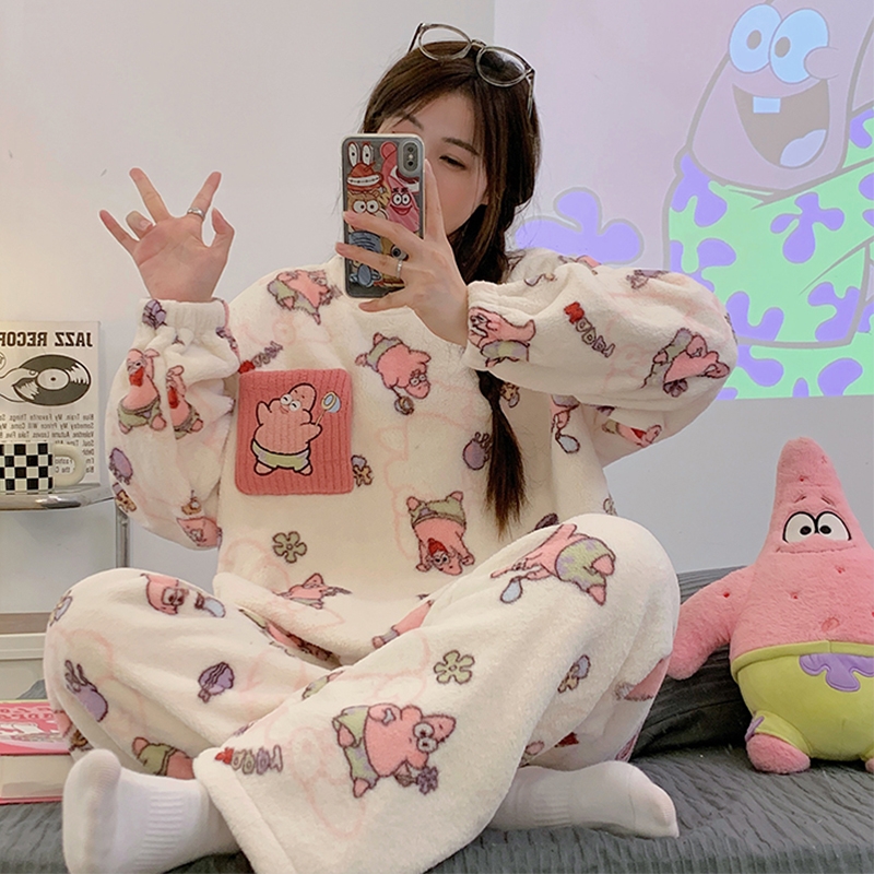 秋冬季珊瑚绒加厚女士可爱家居服