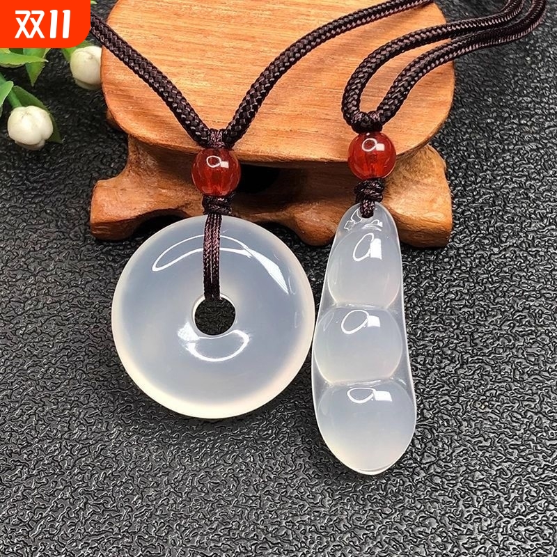 新中式冰种白玉髓平安扣项链男女项链情侣款高冰玉石玛瑙国风吊坠