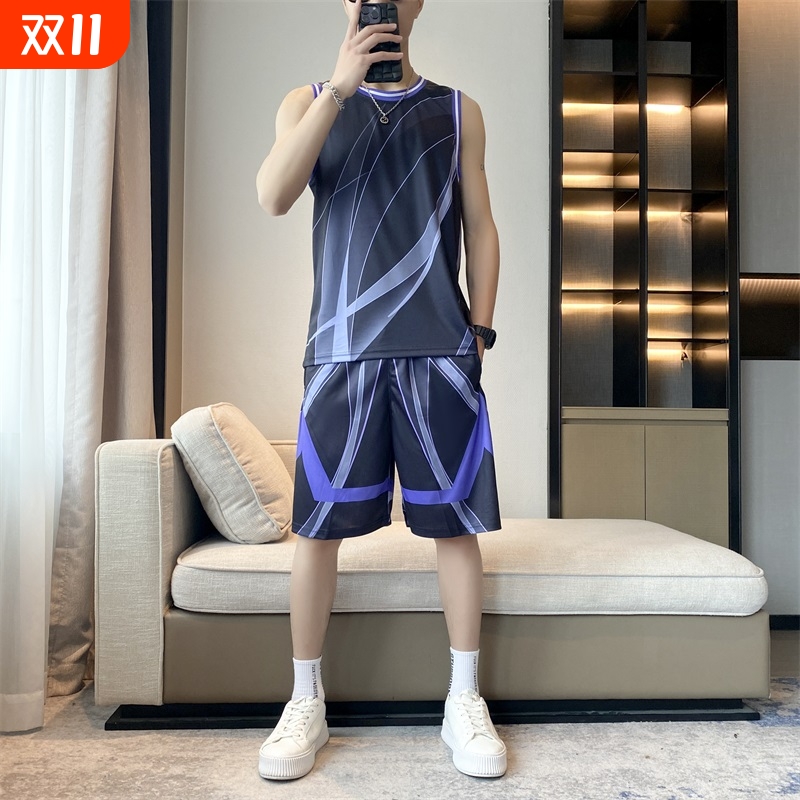冰丝运动套装学生速干透气比赛队服篮球服青少年运动训练球衣套装