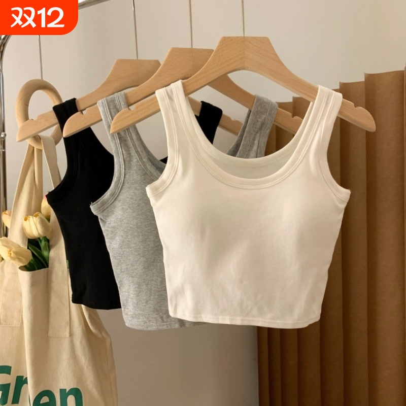 带胸垫美背短款小吊带背心女外穿