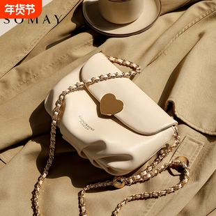 店酷奇包包女式新款白色小众通勤云朵包百搭单肩斜挎包女士链条包