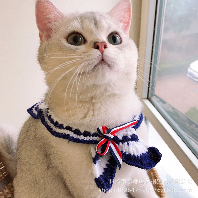 水手假领手工编织宠物饰品猫咪领结项圈猫围脖披风