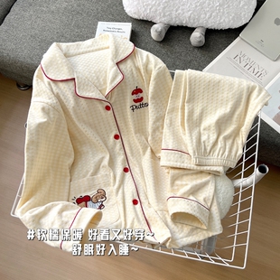 女款 开衫 保暖德绒大码 小狗苹果女士长袖 薄绒家居服 套装 睡衣春秋季