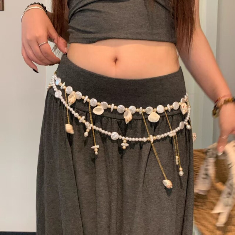 波西米亚仿海星贝壳珍珠腰链身体链女海边度假项链连衣裙腰带配饰