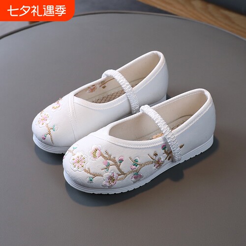女童绣花鞋中国风民族汉服鞋雀瓶