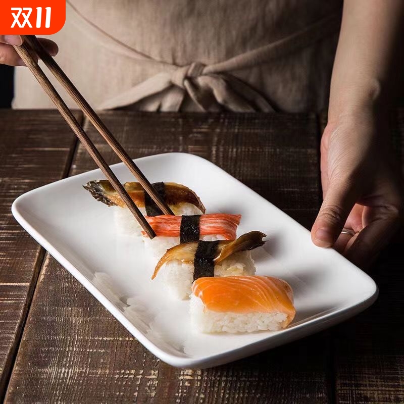 北欧餐厅点心盘平盘家用陶瓷早餐盘白色西餐盘长方形寿司盘商用