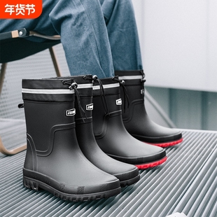 环保材质迷彩中筒雨鞋男款防滑防水男士雨靴束口加绒工作胶鞋钓鱼
