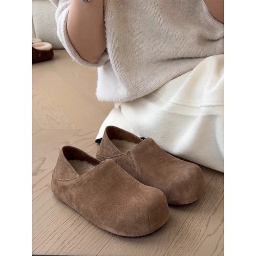 厚底内增高复古全包加绒勃肯鞋女2025秋冬新款一脚蹬保暖单鞋棉鞋