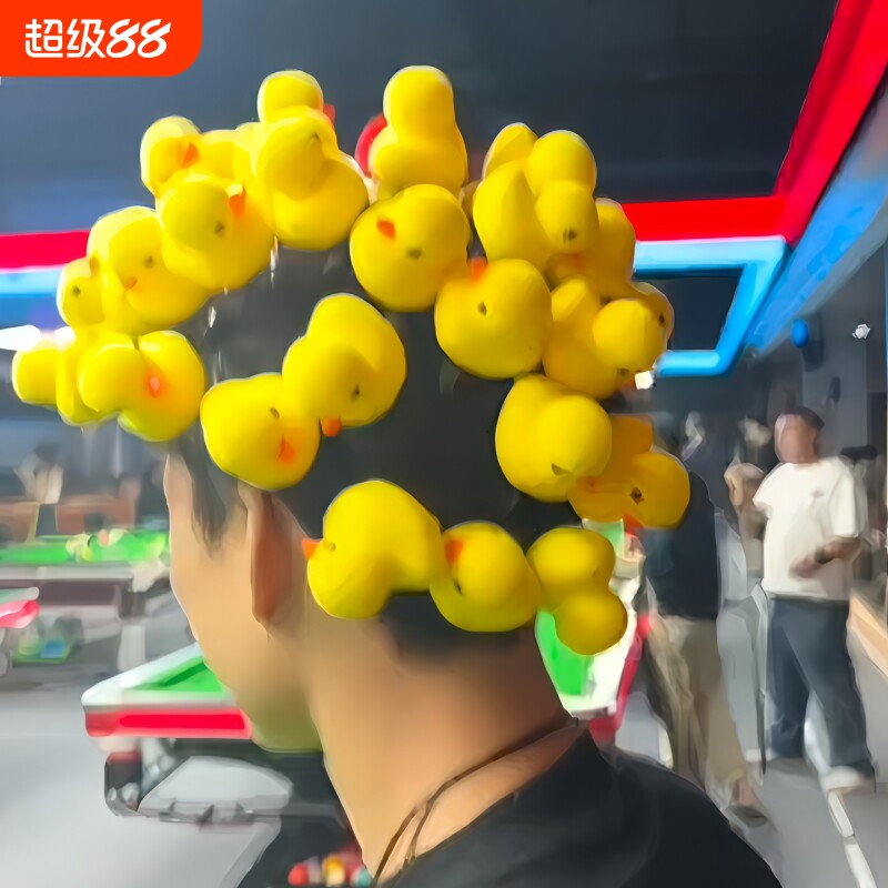 弹簧黄鸭发夹麻将台球惩罚道具卖萌神器高颜值发卡立体鸭头饰边夹图片