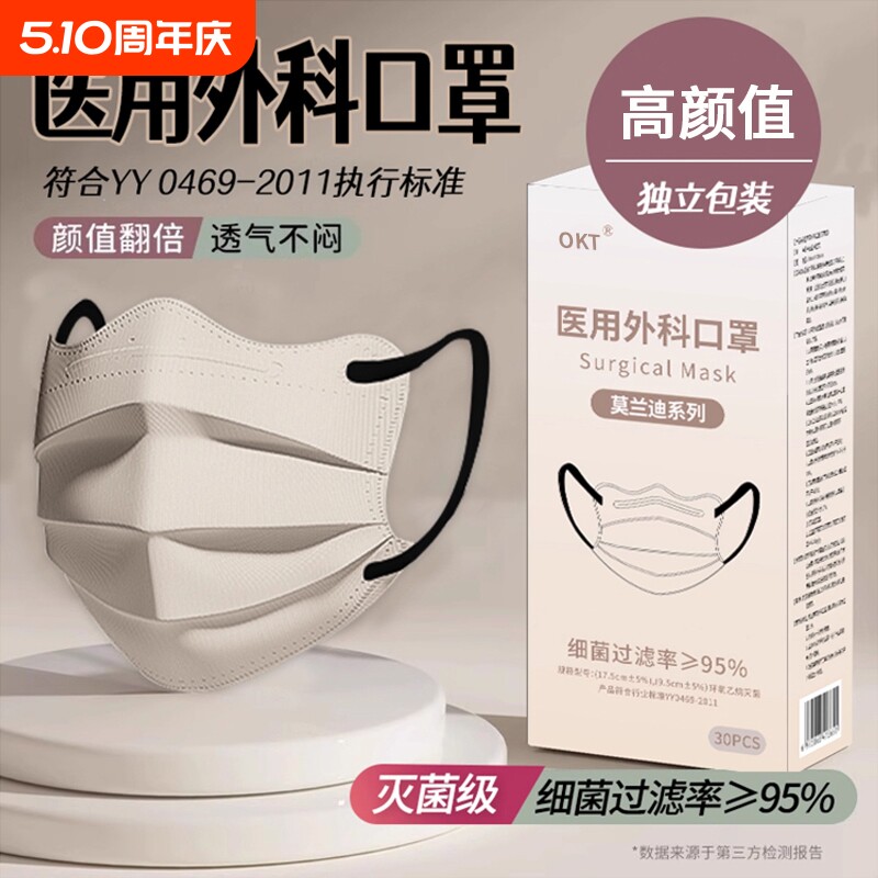 蝶形医用外科口罩一次性医疗新款高颜值透气成人云朵V脸灭菌级