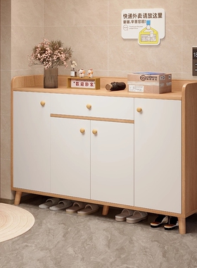实木鞋柜家用入户门2025玄关储物收纳柜一体靠墙鞋架室内白色圆角