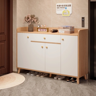 实木鞋柜家用入户门2025玄关储物收纳柜一体靠墙鞋架室内白色圆角