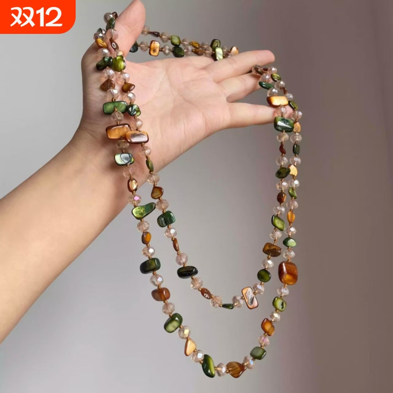 中古项链波西米亚彩色串珠双层项链2025新款复古轻奢设计感度假风