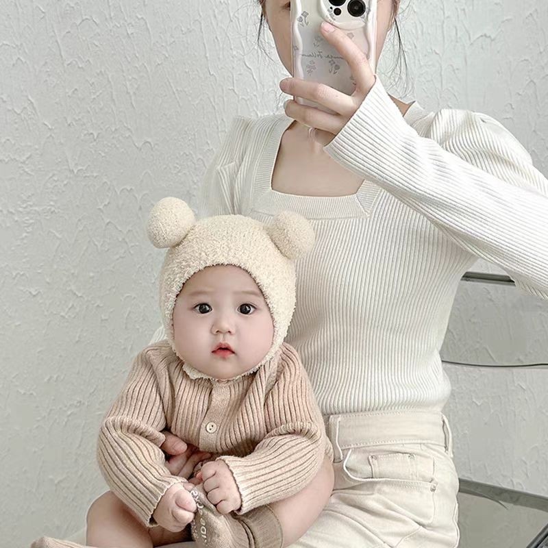 婴儿帽子秋冬季婴幼儿童护耳帽男女宝宝毛线针织帽珊瑚绒可爱针织